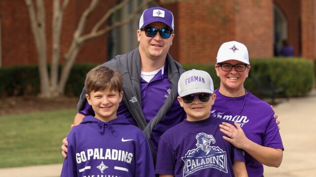 The Delojer family visits campus during Family Weekend.
