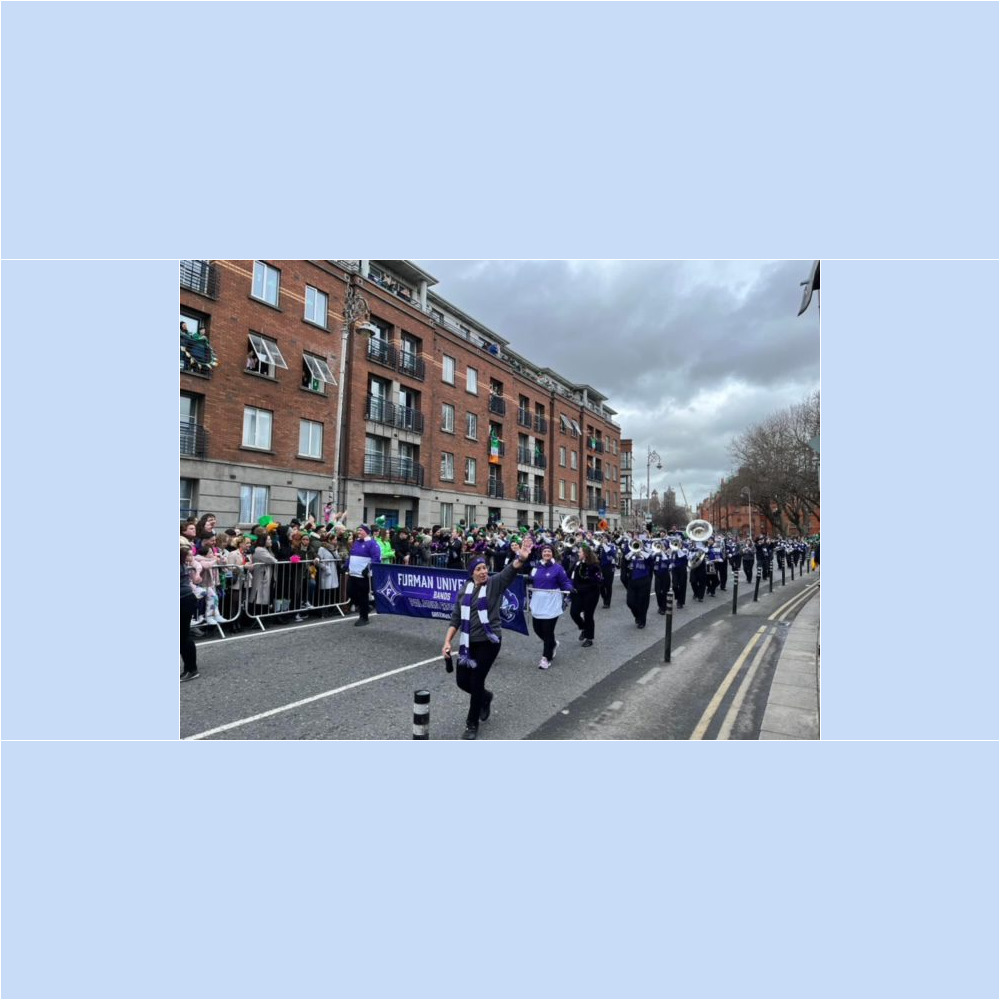 Members of the Furman marching band participated in the St. Patrick's Day Parade in Dublin, Ireland, on March 17, 2023.