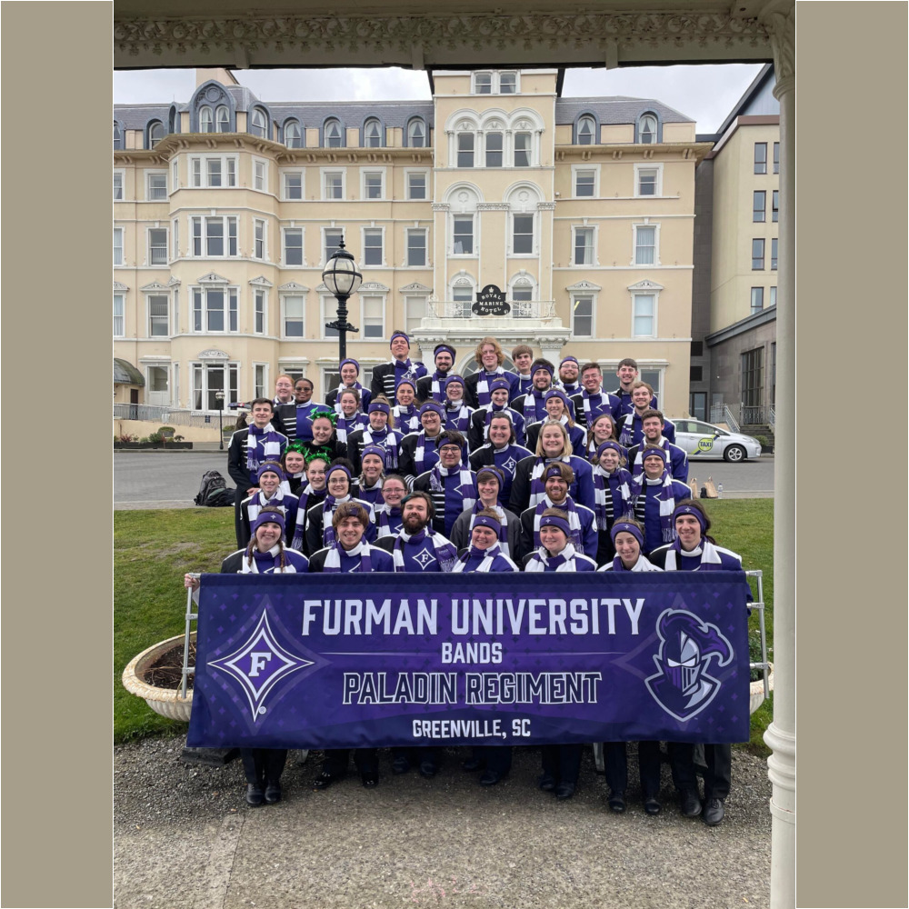Members of Furman's marching band, the Paladin Brigade, marched in the St Patrick's Day Parade in Dublin, Ireland Friday, March 17, 2023. Photos provided by the band. Sue Samuels, director of bands, led the trip.