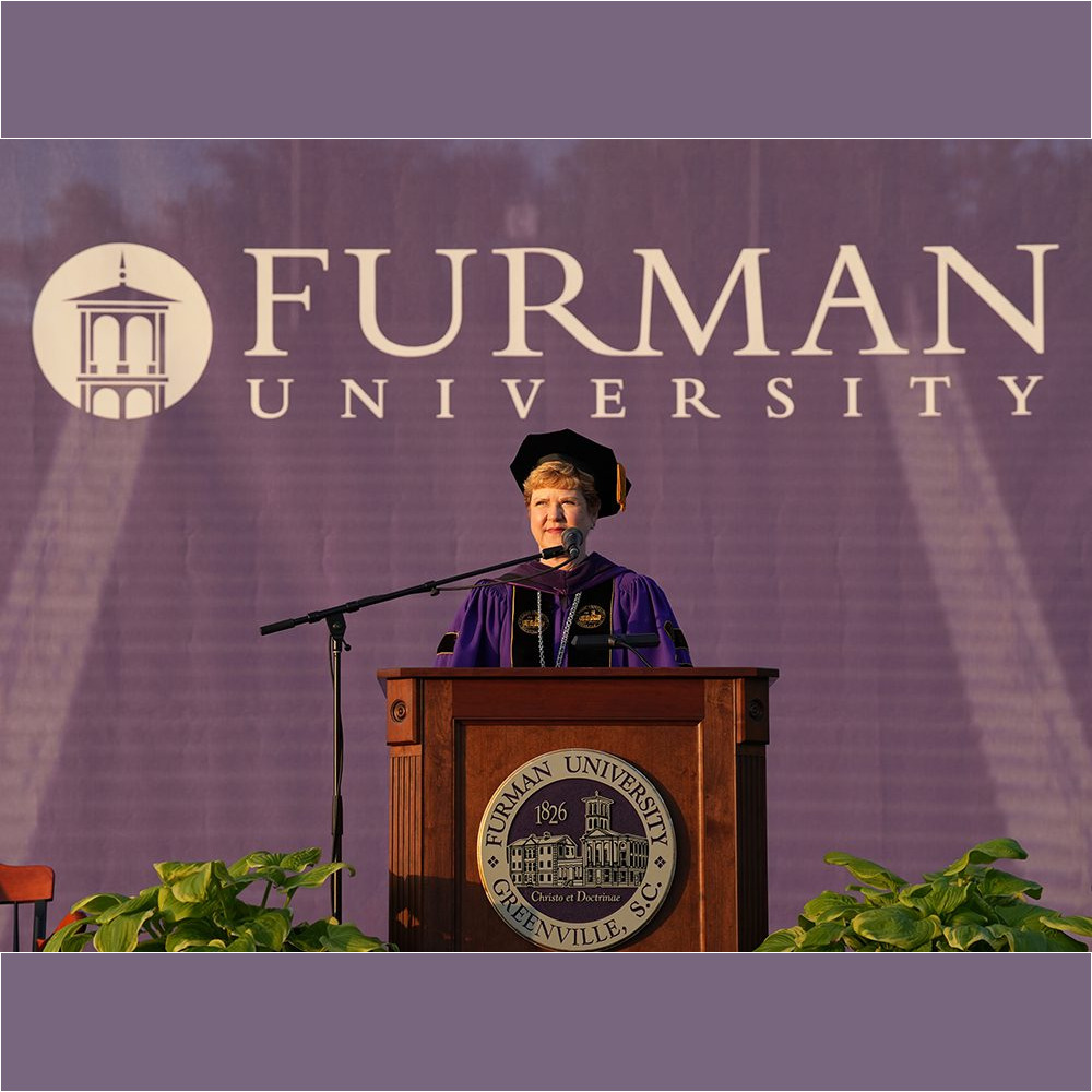Furman University President Elizabeth Davis speaks during Commencement on May 6.