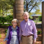 Peggy Good ’67 and Ed Good ’67 stand at their marker on the Benefactors Green on Saturday, April 13, 2024.