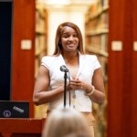Jaeyden Hill-Mims '24 presents during Furman Fellows presentations in Blackwell Atrium of the Duke Memorial Library.
Furman Fellows 2023-2024: Presentation of Senior Projects in Blackwell Atrium of library
Friday, April 12th, 2024