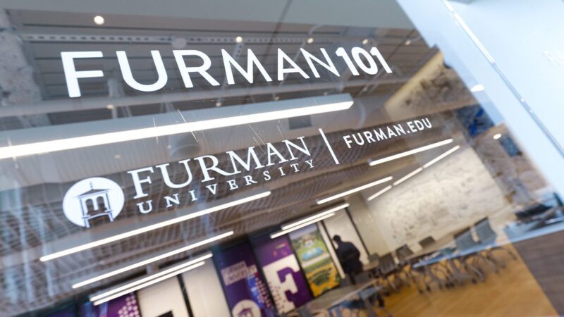 One of the front windows of Furman 101