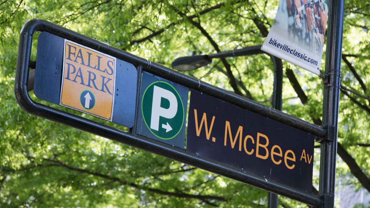 Street sign in downtown Greenville