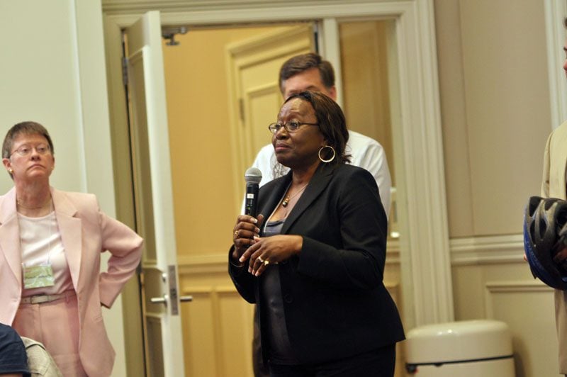 DLI-ted to Bike: Lorraine Henderson responding to a question and group members Pamela Jamarik and Matt Matthews