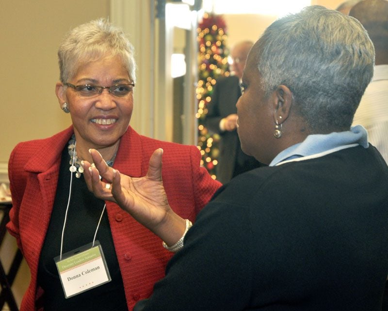 Donna Coleman and Riley diversity fellow Juana Slade speaking during breakfast