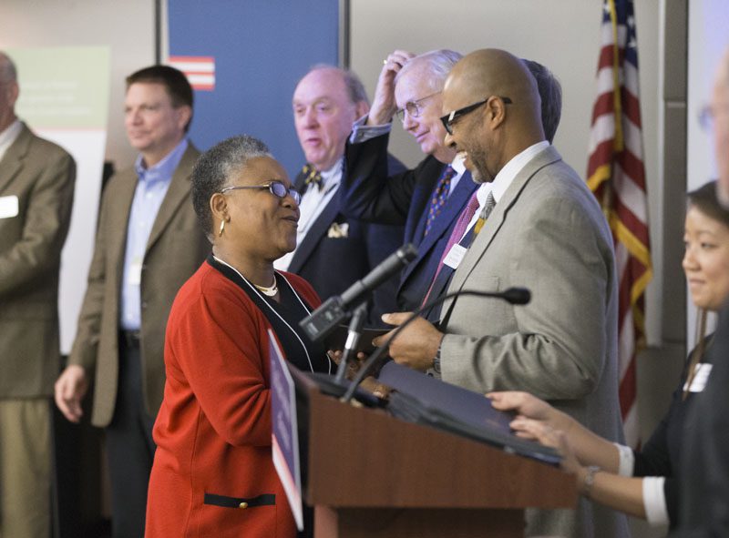 Karen Chandler, accepting her certificate, is now a Riley Fellow