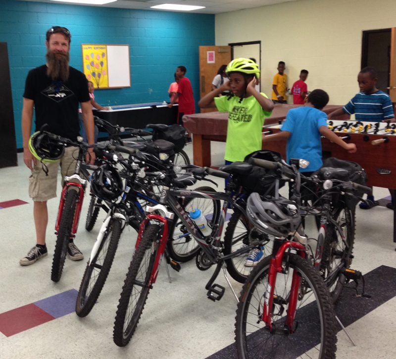 Tim Malson of Summit Cycles, who acted as the lead instructor, with the kids