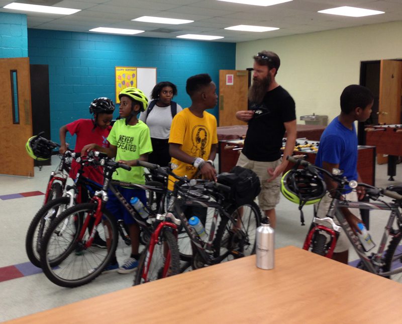 Tim Malson of Summit Cycles, who acted as the lead instructor, with the kids