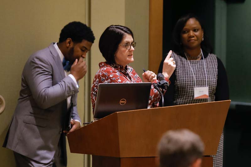 (l-r) Keith Benjamin, Kate Darby speaking and Glenda Levine, Igniting Imaginations