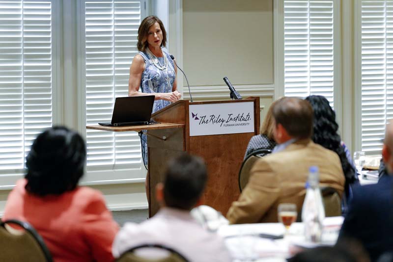 Jacki Martin, Deputy Director at the Riley Institute, making remarks