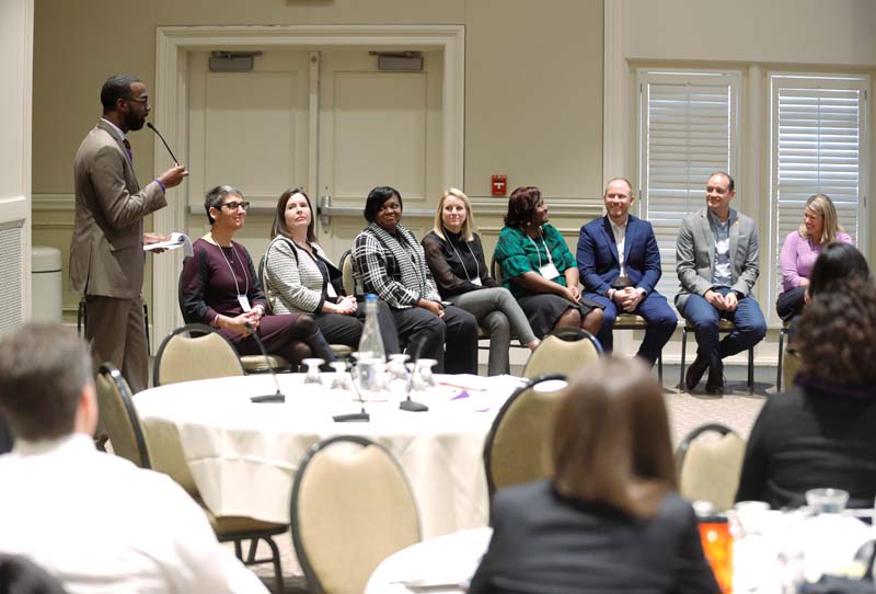 (l-r) Damon Qualls, Beth Pontari, Maya Pack, Latorrie Geer, Jenny Wehrs, Norma Latta, Eric Jarinko, Matthew Cabe and Annie Yukish, Leaders for Literacy