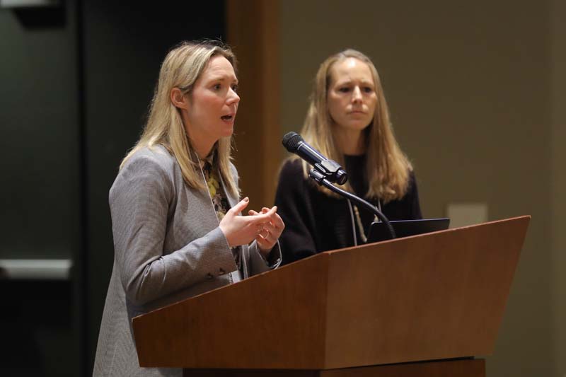 Kate Buckholz speaking and Shayna Howell, Team Period Project