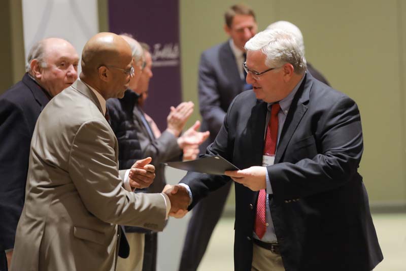 Jeffrey Fleming, Group Two, receiving his Riley Fellow certificate from Juan Johnson