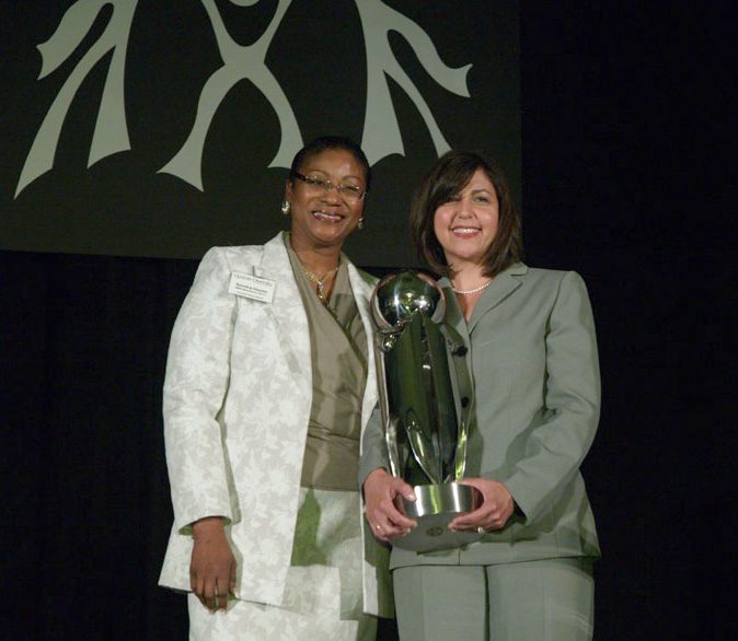 The YWCA of Greenville was the recipient of the Outstanding Non-Profit Award. Phyllis Martin (right) accepting the award from Sandra Hayes.