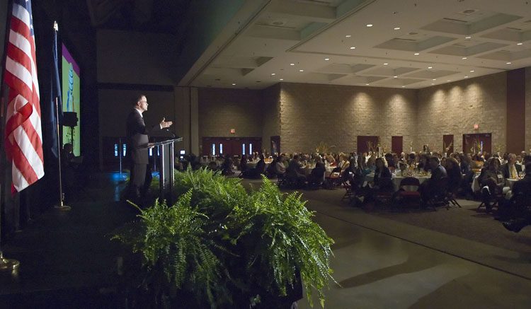 Speaking to the crowd