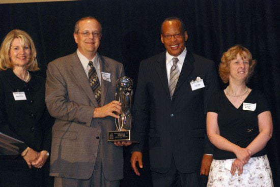 (l-r) Diane Eldridge; Larry Kraemer, Walgreens; Leon Wiles, Vice-Chancellor for Student and Diversity Affairs, USC Upstate; Angie Mackey, Walgreens. Walgreens received the award for Oustanding Business