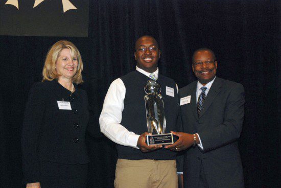 (l-r) Diane Eldridge, Ladarius Thompson, Herb Johnson, Director of Community Relations for Michelin North America. Ladarius received the award for Outstanding College Student.