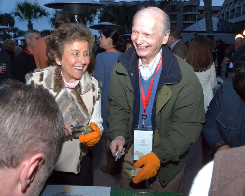 Secretary Riley and Betty Farr enjoying the oysters