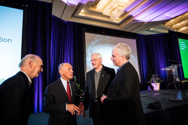 (l-r) Secretary Riley, Charles Bolden, interim president Carl Kohrt and David Brancaccio