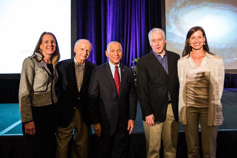 (l-r) Jill Fuson, Secretary Riley, Charles Bolden, David Brancaccio and Jacki Martin