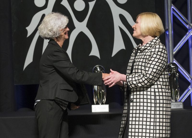 The Upcountry History Museum received Honorable Mention for the Outstanding Nonprofit Organization. Dana Thorpe (right), Executive Director, Upcountry History Museum, accepting the award from Roberta Evans, BMW Manufacturing Co.