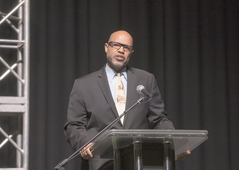 Juan Johnson making remarks about his great friend and great champion of diversity, Calder Ehrmann.