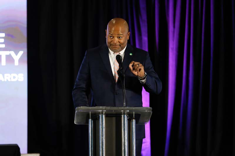 Carlos Phillips, the Greenville Chamber's President and CEO, and Riley Fellow from Upstate Class XXIII, making remarks