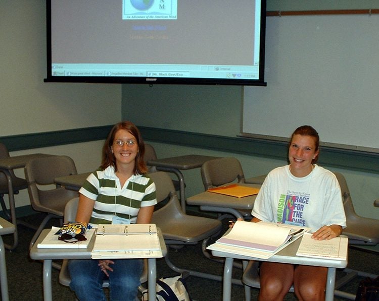 First week-enjoying classes at Furman are Mary Isenburg (left) & Cheryl Hall (right)