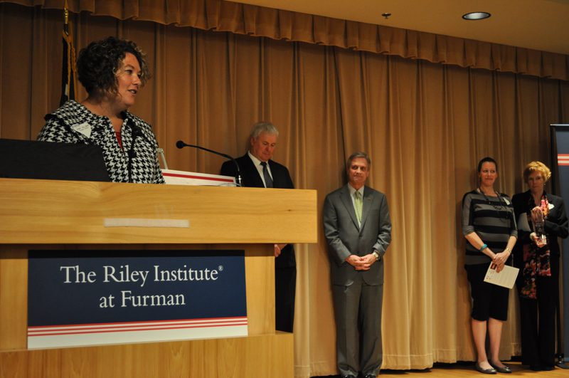 Jenna Hallman, Program Director for South Carolina Teaching Fellows, expressing her thanks for this award
