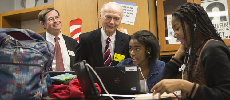 Richard Riley and Don Gordon working with students
