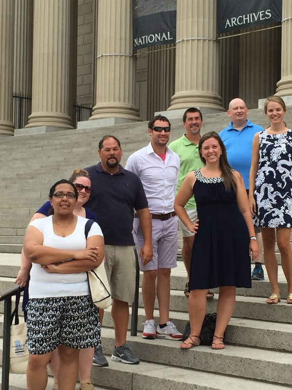 Teachers of Government at the National Archives (l-r) Charly Adkinson, Julia Stanley, Steve Legette, Rob Phillips Paul Drohomirecky, Kristine Anderson, Gene Kennedy, Ali Hendrick