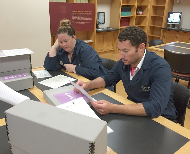 Teachers of Government Julia Stanley and Rob Phillips doing research at the National Archives