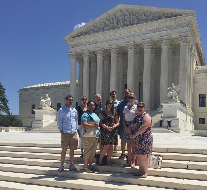 Teachers of Government at the U.S. Supreme Court (l-r) Rob Phillips, Liz Smith, Charly Adkinson, Gene Kennedy, Kristine Anderson, Paul Drohomirecky, Steve Legette, Ali Hendrick, Julia Stanley