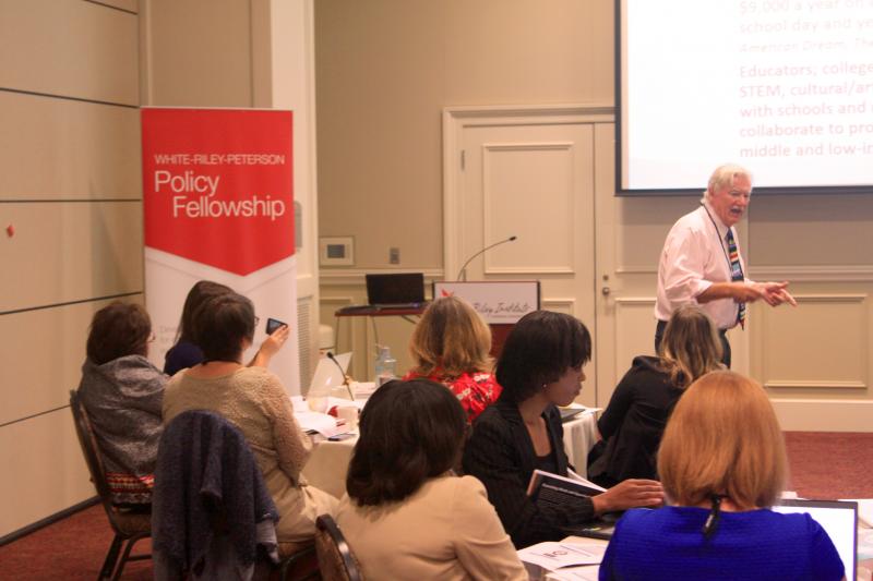 Terry Peterson speaking to 2016 White-Riley-Peterson Policy Fellows