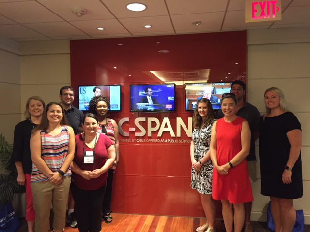 A visit to C-Span: Row 1 (l-r) Stephanie Peagler, Sabrina Cheek, Liz Smith; Row 2: (l-r) Melissa Brown, Anthony Bufis, Crystal Whitaker, Jennifer Wike, Jonathan Clayton and Anne Moore