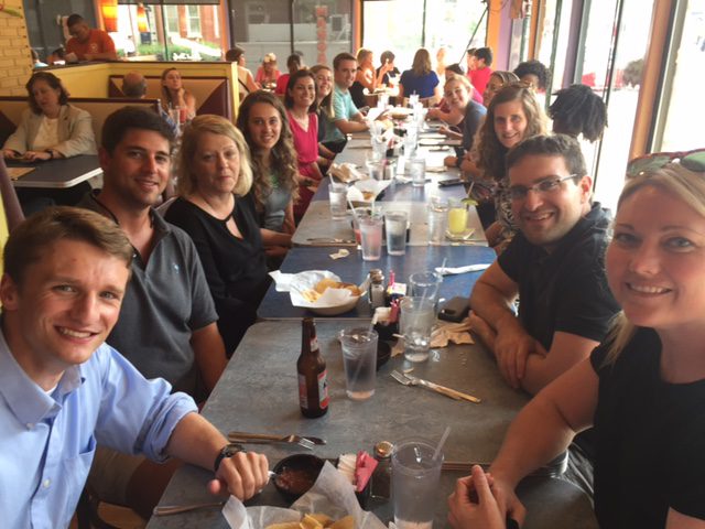 The teachers enjoying lunch with Furman alumna at Tortilla Coast