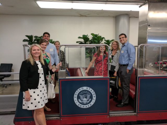 Senate subway: (l-r) Anne Moore, Jennifer Wike, Jonathan Clayton, Liz Smith, Stephanie Peagler, Melissa Brown and Anthony Bufis