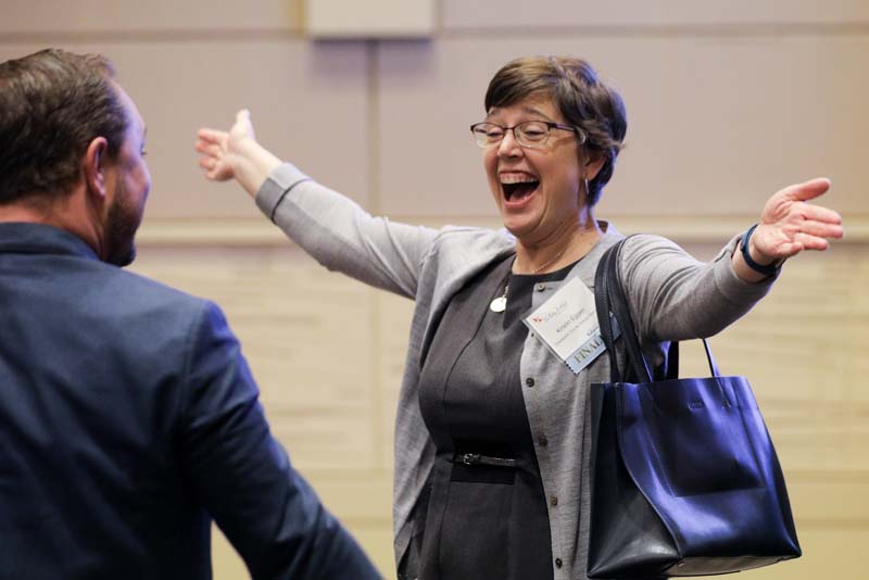 Kristen Eggen excited to see Kevin Eakes, both members of Finalist Charleston County Summer Teacher Residency