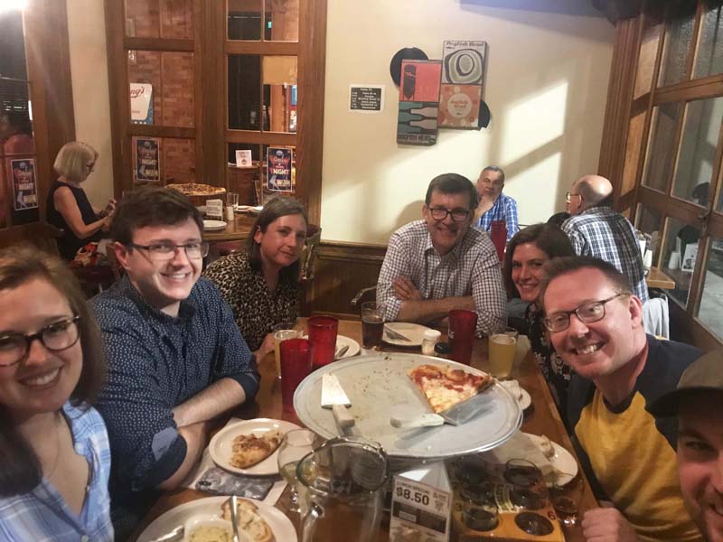 (l-r) Kate-Marie Roycroft, Bobby Jones, Kate Foster, Ron Fairchild, Anna Almerico, Brandon Hutton and Ben Baird having dinner at Barleys Taproom