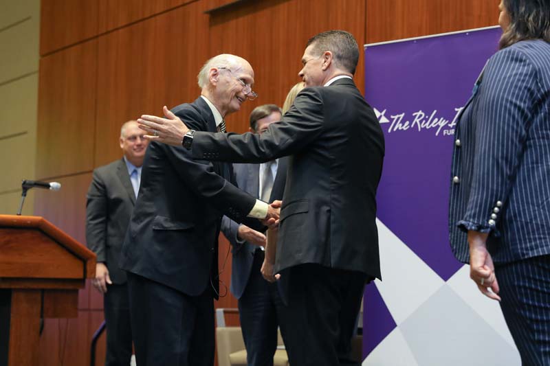 Secretary Riley congratulating Jon Pedersen, Dean, College of Education at the University of South Carolina, award winner Carolina Teacher Induction Program