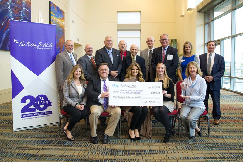 Finalist Pickens County Career and Technology Center. Row 1 seated (l-r): Karla Kelley, Brian Richard, Stacy Simmons, Heather Conn and Anna Esuary; Row 2 (l-r): Danny Merck, Brian Swords, Jamie Hennessy, Tim Hiott, Secretary Riley, Bo Keever, Ken Hitchcock, Cathy Stevens and Don Gordon