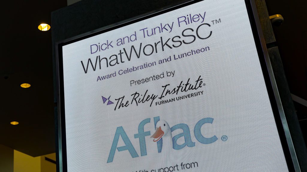 Tenth Annual Dick and Tunky Riley WhatWorksSC Award banner at event