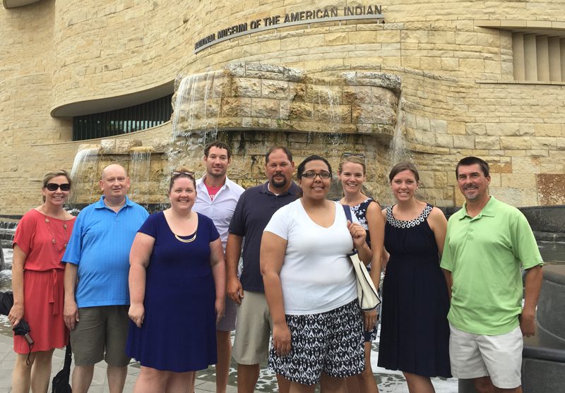 Teachers of Government at the Museum of the American Indian (l-r) Liz Smith, Gene Kennedy, Julia Stanley, Rob Phillips, Steve Legette, Charly Adkinson, Ali Hendrick, Kristine Anderson, Paul Drohomirecky