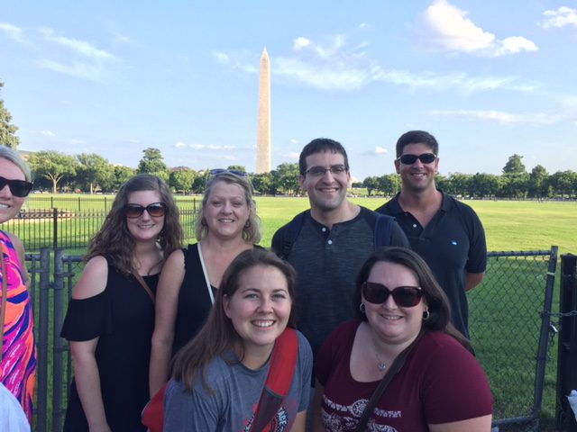 In front of the Washington Monument: Row 1: (l-r) Stephanie Peagler and Sabrina Cheek; Row 2: (l-r) Anne Moore, Jennifer Wike, Melissa Brown, Anthony Bufis and Jonathan Clayton