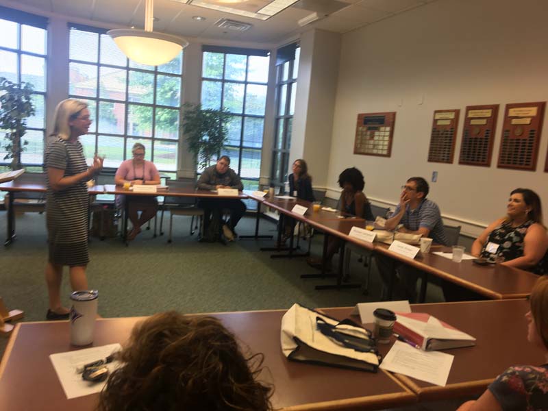 Liz Smith, director of the Teachers of Government program and chair of the Department of Politics and International Affairs, is preparing participants for what to expect on their day at Furman and for their week in Washington, DC