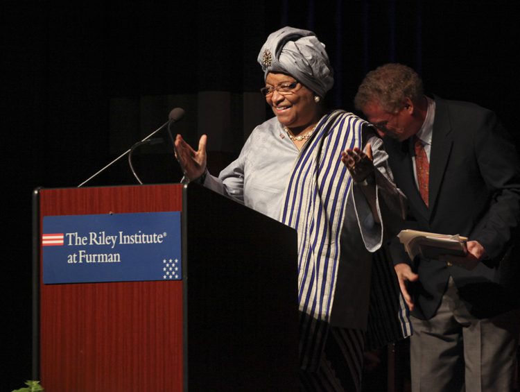 Ellen Johnson Sirleaf, President, Republic of Liberia, was warmly greeted by the audience