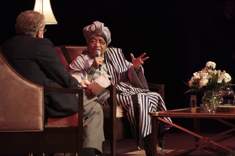 Ellen Johnson Sirleaf discussing the political situation in Liberia
