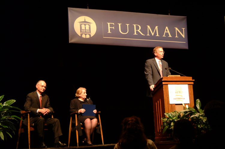 Furman President David Shi, Madeleine Albright and Secretary Riley