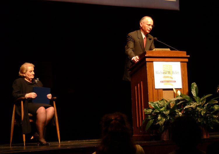 Secretary Riley introducing Madeleine Albright